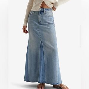 Express High Waisted Two-Tone Maxi Denim Skirt size 4 NWT